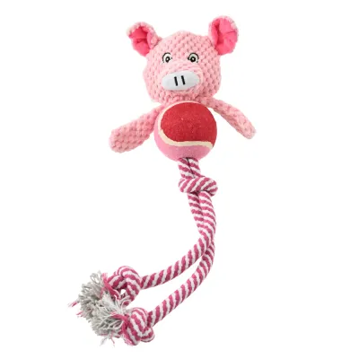 Pig Shape Cotton Rope Dog Chew Toy with Tennis Ball_2