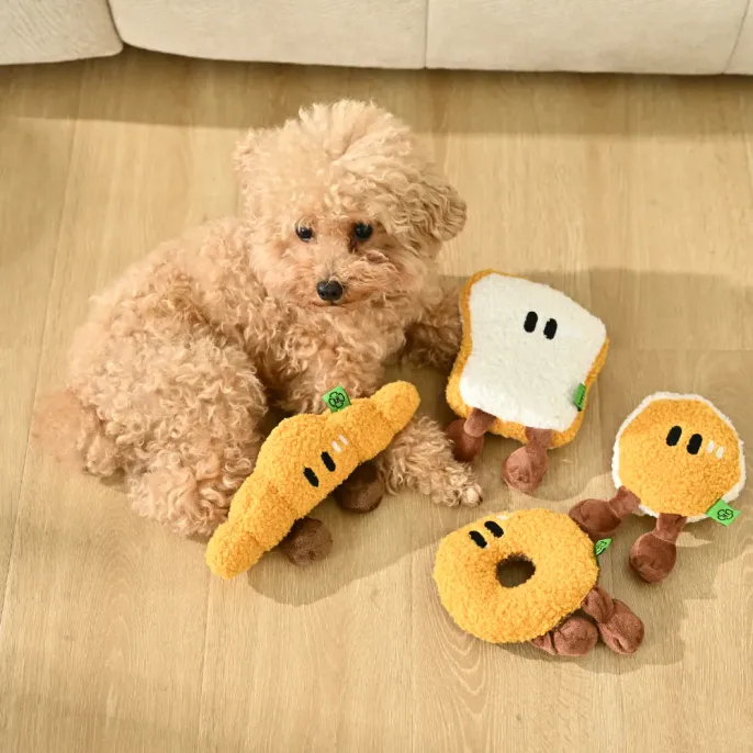 Squeaky Plush Dog Toy Breakfast Bread Series_6