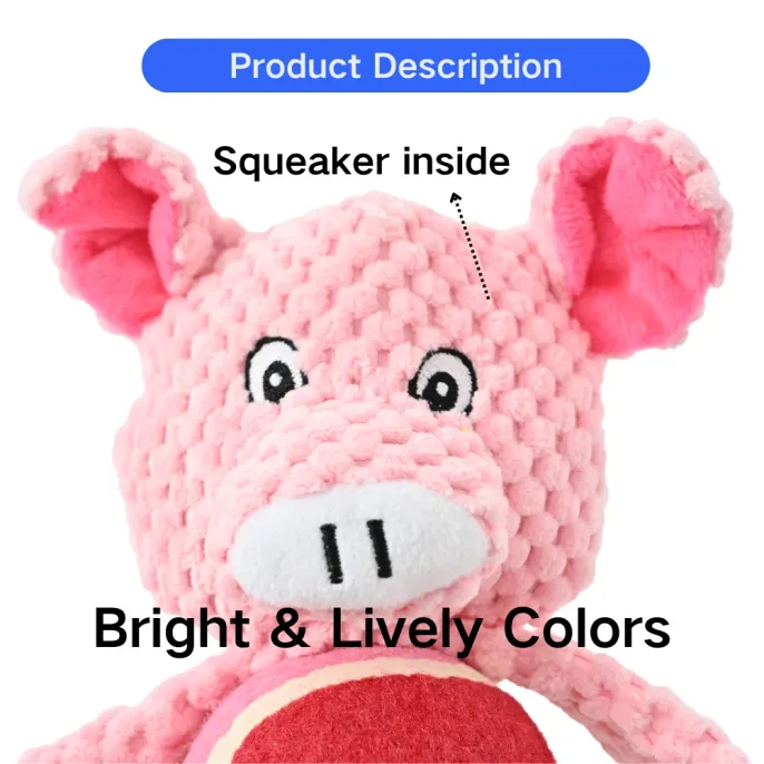Pig Shape Cotton Rope Dog Chew Toy with Tennis Ball_4 Pig Shape Cotton Rope Dog Chew Toy with Tennis Ball_4