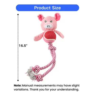 Pig Shape Cotton Rope Dog Chew Toy with Tennis Ball_7