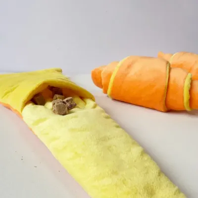 Crinkle Paper Expandable Bread Dog Toy with Snack Pocket2 Crinkle Paper Expandable Bread Dog Toy with Snack Pocket2