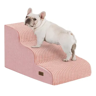 wholesale Pink 3-Step Dog Steps for High Bed, Non-Slip Surface & Washable Cover, 4 Pcs