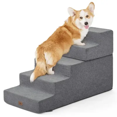 wholesale 5 Step Pet Stairs with Non-Slip Bottom & Washable Cover for Small Dogs & Cats, 2 PcsCarton 