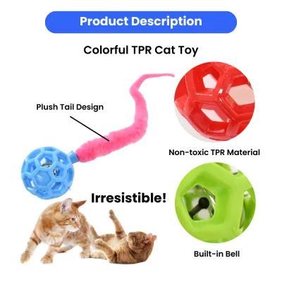 3-Piece Set Colorful TPR Cat Ball Toy with a Plush Tail7 3-Piece Set Colorful TPR Cat Ball Toy with a Plush Tail7