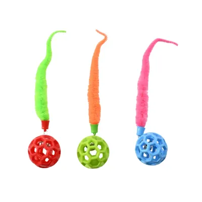 3-Piece Set Colorful TPR Cat Ball Toy with a Plush Tail1