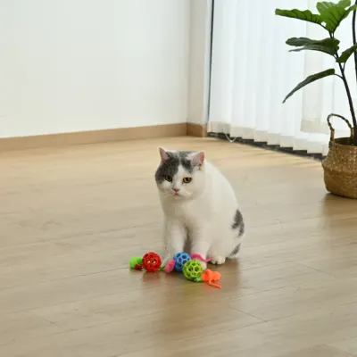 3-Piece Set Colorful TPR Cat Ball Toy with a Plush Tail5 3-Piece Set Colorful TPR Cat Ball Toy with a Plush Tail5