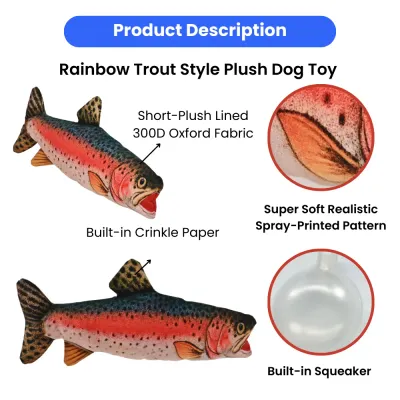 Realistic Rainbow Trout Style Durable Squeaky Plush Dog Toy5 Realistic Rainbow Trout Style Durable Squeaky Plush Dog Toy5