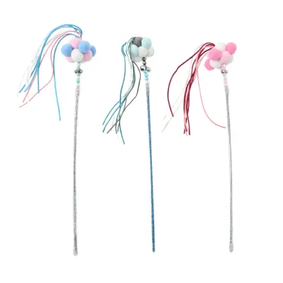 3-Color Mixed Pom-pom Cat Teaser Wand with Ribbons and Bells1 3-Color Mixed Pom-pom Cat Teaser Wand with Ribbons and Bells1
