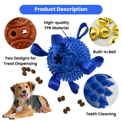 3-Color Mixed Treat Dispensing Design TPR Dog Toy with Bell6 3-Color Mixed Treat Dispensing Design TPR Dog Toy with Bell6