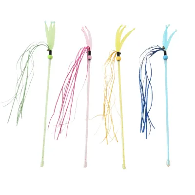4-Color Mixed Elastic Mesh Cat Teaser Wand with Ribbons and Bells1 4-Color Mixed Elastic Mesh Cat Teaser Wand with Ribbons and Bells1