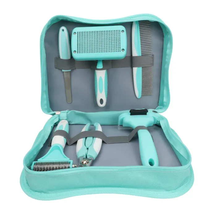 Dematting Tool Slicker Brush Nail File 6pcs Pet Blue Grooming Kit (3)