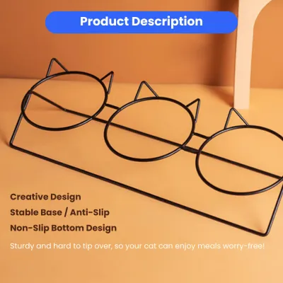 Elevated Triple Ceramic with Iron Stand Neck Protect Cat Bowls (6)