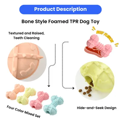 4-Color Mixed Beef Flavor Bone Style Foamed TPR Dog Chewing Toy