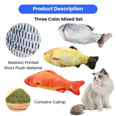 3-Color Mixed Realistic Fish Style Plush Cat Toy with Catnip