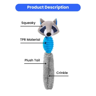 Interactive Raccoon Shape Squeaky TPR Plush Tail Dog Chew Toy Interactive Raccoon Shape Squeaky TPR Plush Tail Dog Chew Toy