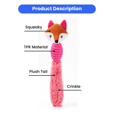 Interactive Fox Head Shape Squeaky TPR Plush Tail Dog Chew Toy Interactive Fox Head Shape Squeaky TPR Plush Tail Dog Chew Toy