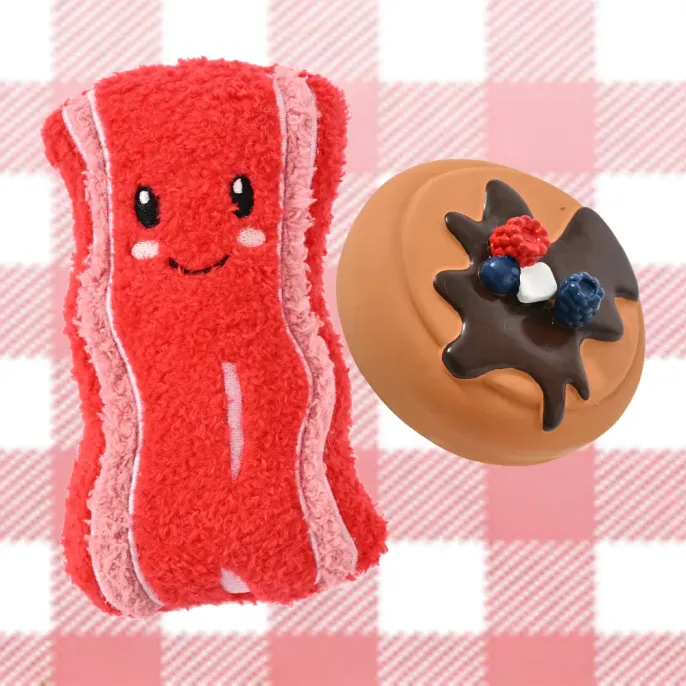 2-Piece Set Squeaky Plush Bacon and Latex Dessert Dog Toy1