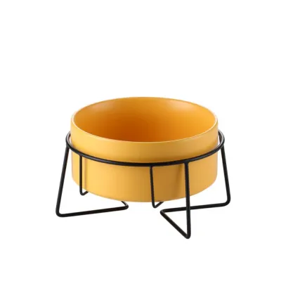 Elevated Yellow Ceramic Pet Bowl with Iron Stand Neck Protect & Anti-Vomiting Elevated Yellow Ceramic Pet Bowl with Iron Stand Neck Protect & Anti-Vomiting