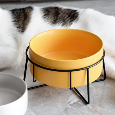 Elevated Yellow Ceramic Pet Bowl with Iron Stand Neck Protect & Anti-Vomiting Elevated Yellow Ceramic Pet Bowl with Iron Stand Neck Protect & Anti-Vomiting
