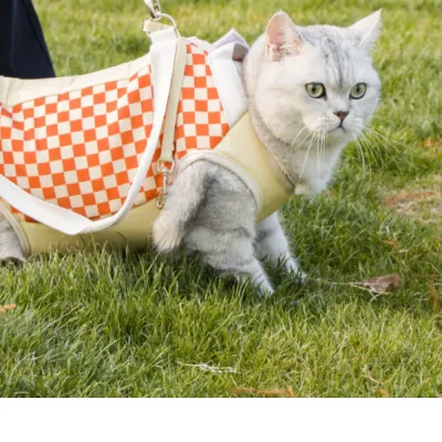 Checkered Cat Carrier Backpack Portable Pet Sling Bag for Outdoor Walking Checkered Cat Carrier Backpack Portable Pet Sling Bag for Outdoor Walking