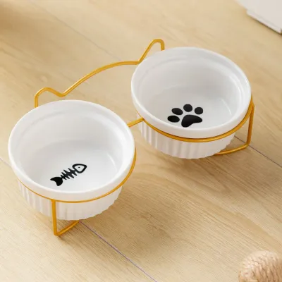 wholasale Neck Protect Cat Bowls 2-Pack Elevated   Food and Water Bowl Set with Stand
