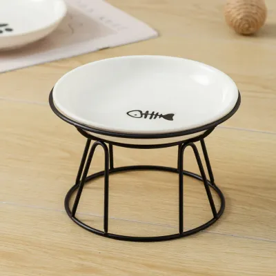 Ceramic Cat Bowls Anti-Acne Food and Water Bowls with Black Stand Ceramic Cat Bowls Anti-Acne Food and Water Bowls with Black Stand
