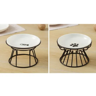 Elevated Ceramic Cat Bowls Anti-Acne Food and Water Bowls with Black Stand Elevated Ceramic Cat Bowls Anti-Acne Food and Water Bowls with Black Stand