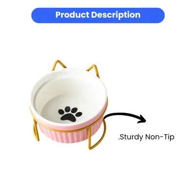 Elevated Ceramic Cat Bowls Anti-Acne Food and Water Bowls with  Black Stand