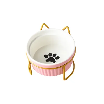 Elevated Ceramic Cat Bowls Anti-Acne Food and Water Bowls with Black Stand Elevated Ceramic Cat Bowls Anti-Acne Food and Water Bowls with Black Stand