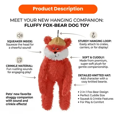 Cute Red Fox Style Hangable Squeaky Crinkly Dog Companion Toy7 Cute Red Fox Style Hangable Squeaky Crinkly Dog Companion Toy7