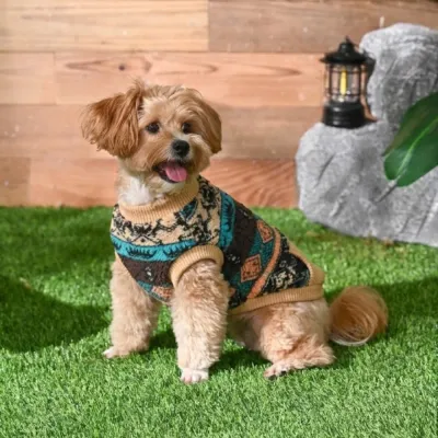 Ethnic Pattern Design Fleece Dog Sweater with Knitted Cuffs5 Ethnic Pattern Design Fleece Dog Sweater with Knitted Cuffs5