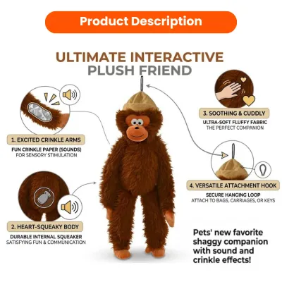 Cute Brown Ape Style Hangable Squeaky Crinkly Dog Companion Toy7 Cute Brown Ape Style Hangable Squeaky Crinkly Dog Companion Toy7