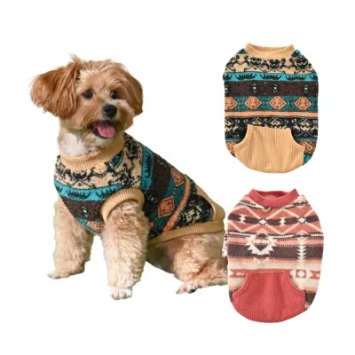 Ethnic Pattern Design Fleece Dog Sweater with Knitted Cuffs1 Ethnic Pattern Design Fleece Dog Sweater with Knitted Cuffs1