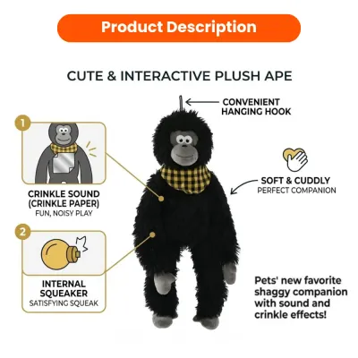 Cute Black Ape Style Hangable Squeaky Crinkly Dog Companion Toy8