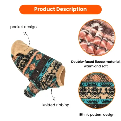 Ethnic Pattern Design Fleece Dog Sweater with Knitted Cuffs7 Ethnic Pattern Design Fleece Dog Sweater with Knitted Cuffs7