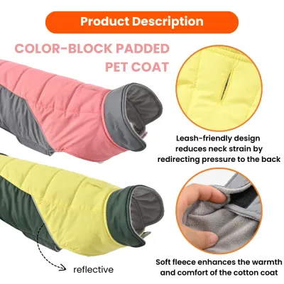 Color-Block Reflective Padded Dog Coat with Fleece Lining8 Color-Block Reflective Padded Dog Coat with Fleece Lining8