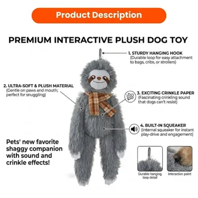 Cute Grey Sloth Style Hangable Squeaky Crinkly Dog Companion Toy8
