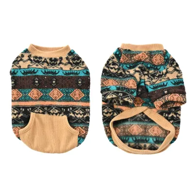 Ethnic Pattern Design Fleece Dog Sweater with Knitted Cuffs3 Ethnic Pattern Design Fleece Dog Sweater with Knitted Cuffs3