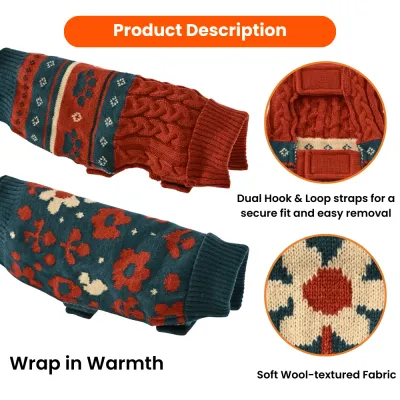 Dual Hook and Loop Straps Warm Wool-textured Fabric Dog Sweater7