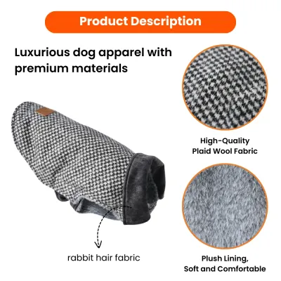 Luxurious Plaid Wool Fabric Dog Coat with Plush Lining8 Luxurious Plaid Wool Fabric Dog Coat with Plush Lining8