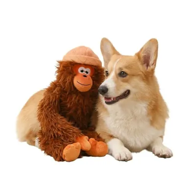 Cute Brown Ape Style Hangable Squeaky Crinkly Dog Companion Toy Cute Brown Ape Style Hangable Squeaky Crinkly Dog Companion Toy