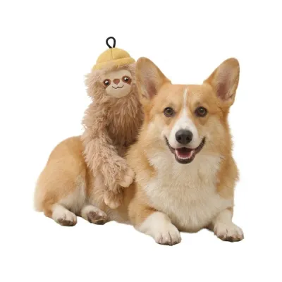 Cute Khaki Sloth Style Hangable Squeaky Crinkly Dog Companion Toy