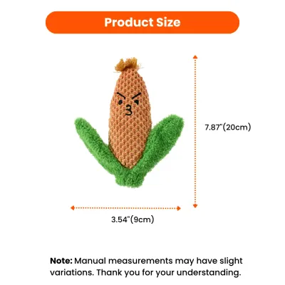 corn plush dog toy size showing 7.87 inch height and 3.54 inch width suitable for small medium dogs