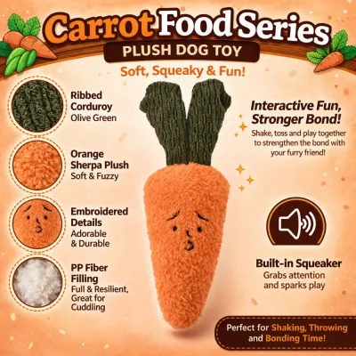 Carrot Plush Dog Toy Features Squeaker Corduroy Sherpa Pet Toy Carrot plush dog toy made of corduroy and sherpa fabric with squeaker and PP fiber filling