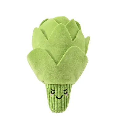 Green artichoke plush dog toy with soft fabric and squeaker for interactive play pet supplies wholesale