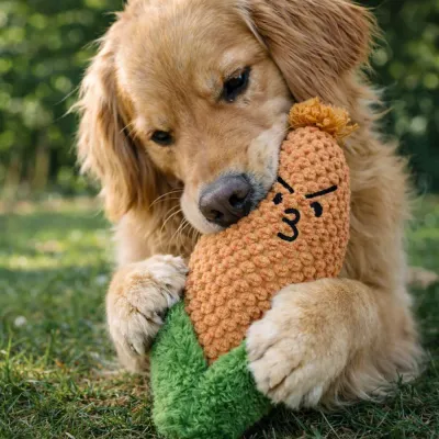 dog chewing corn plush squeaky toy outdoor durable interactive pet toy for active dogs in park
