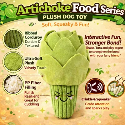 Artichoke plush dog toy made of soft fabric with corduroy texture squeaker and PP fiber filling