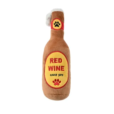 Red Wine Plush Dog Toy Squeaky Bottle Shape Pet Toy red wine plush dog toy squeaky bottle shape soft chew toy for small medium dogs