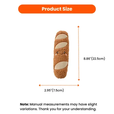 bread plush dog toy size 8.86 inch height 2.95 inch width suitable for small medium dogs