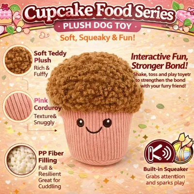Cupcake Plush Dog Toy Features Soft Squeaky Pet Toy plush cupcake dog toy features soft teddy fabric squeaker and PP fiber filling